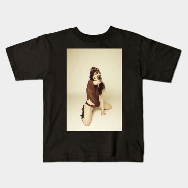 Girl with steampunk gun Kids T-Shirt by jcreation